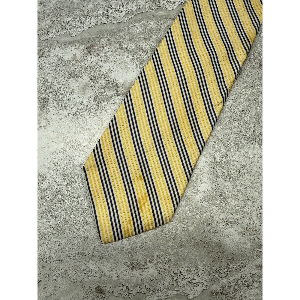 Brooks Brothers Silk Tie Mens OS‎ Yellow Striped Made In USA Necktie SeerSucker